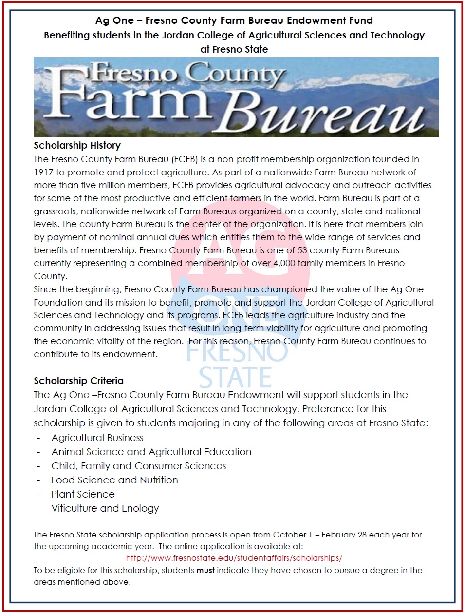 Fresno County Farm Bureau Endowment Description
