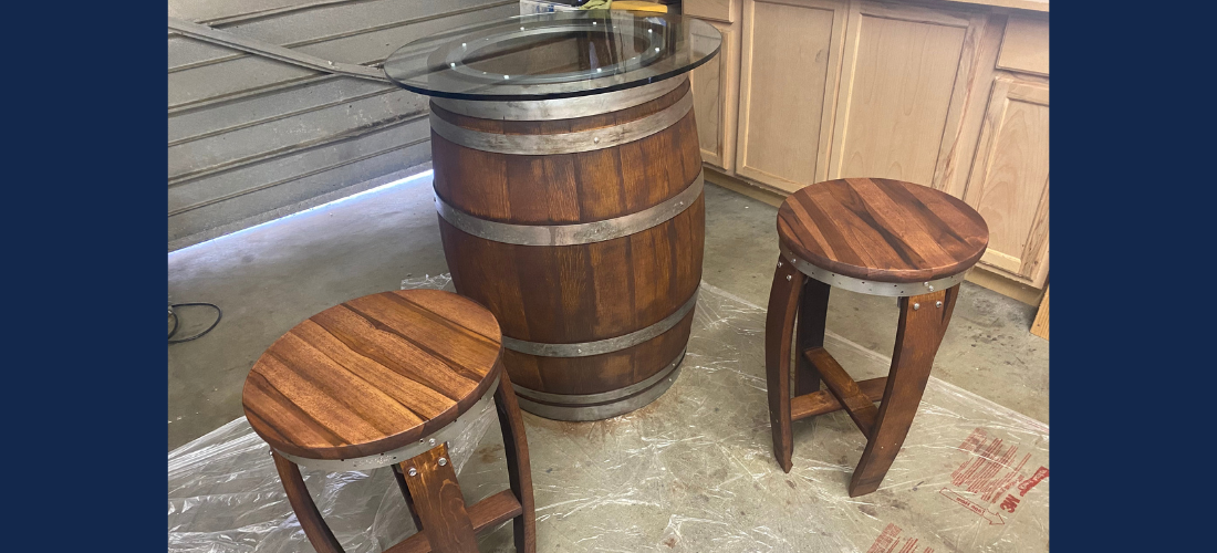 Custom Wine Barrel Table and Stools