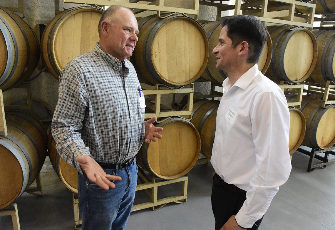 Camus farm manager Mark Salwasser and campus president Saul Jimenez-Sandoval
