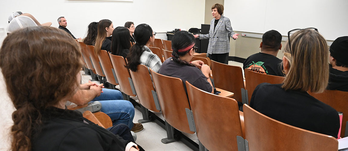 Karen Ross speaks to an ag business class.