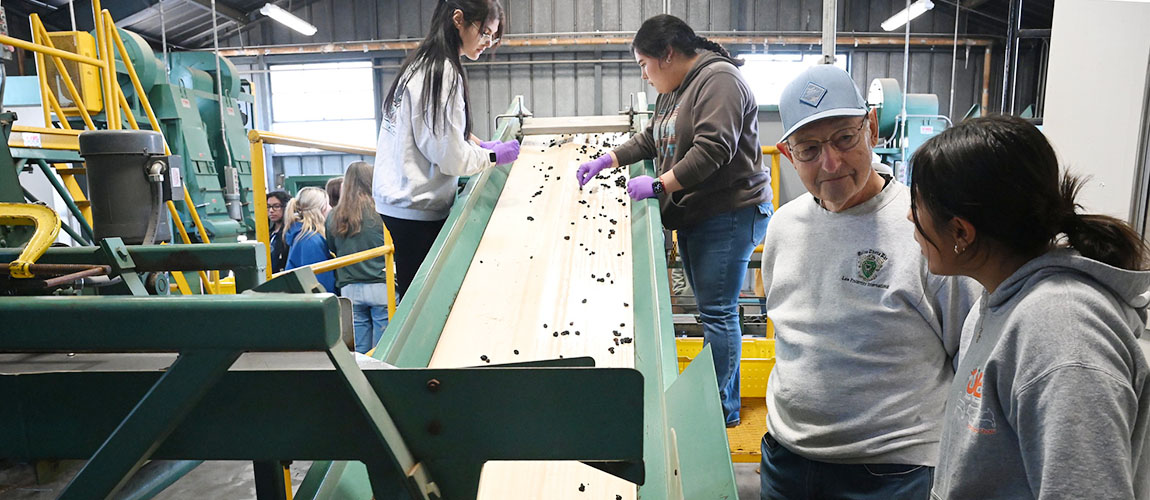 Robert Garabedian visit to campus raisin processing line.