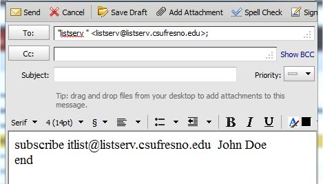 example of how to subscribe to listserv