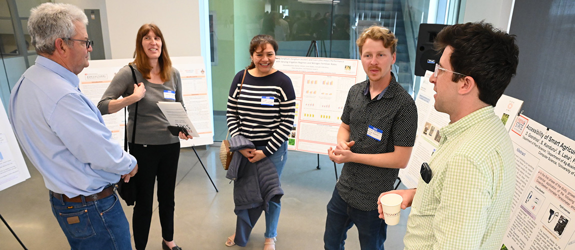 Faculty Dr. Florence Cassel Shrama, Dr. Aric Mine and students Konner Gilman and idalia Navarro discuss their research.