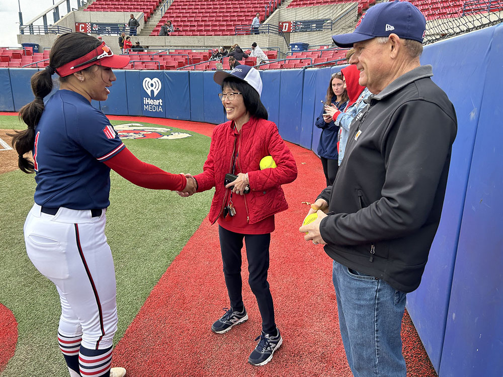 Keahilele Mattson with plant science staff Marlene Miyasaki and farm manager Mark Salwasser, 2023