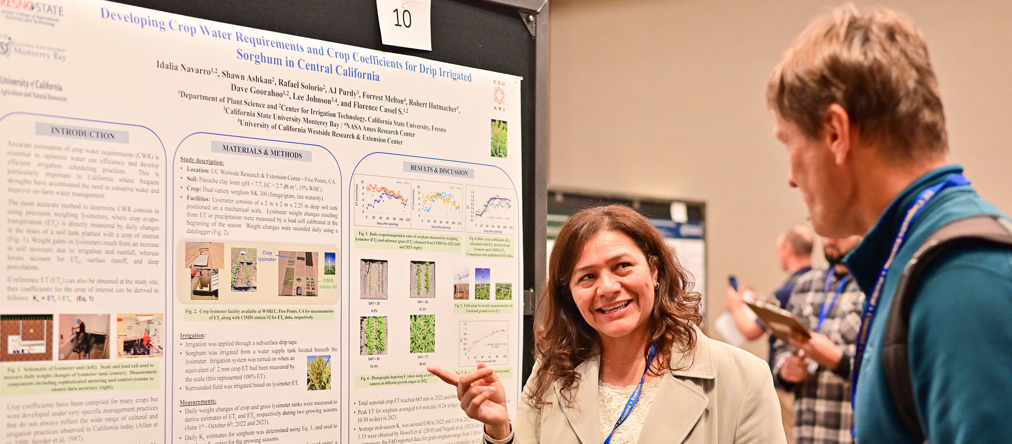 Master's student, Idalia Navarro presents her research poster at the state plant and soil conference